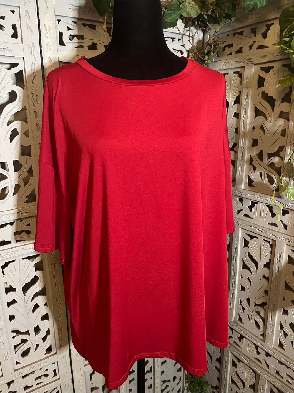 DARLING DARK RED SHORT SLEEVE PLUS SIZE STRETCHY T-SHIRT TOP